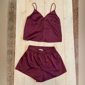 Abercrombie & Fitch XXS Satin Jacquard Burgundy Sleepwear (Top and Bottom = Set)
